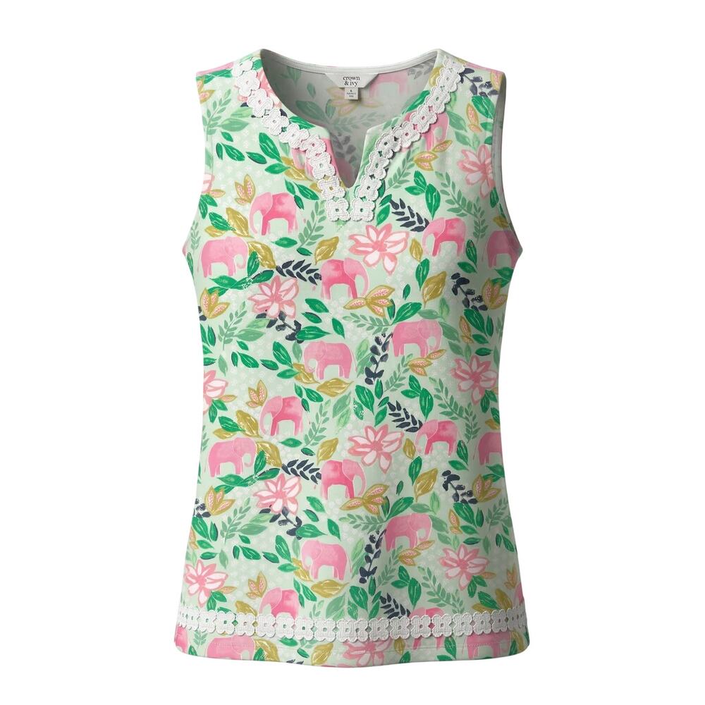 Crown & Ivy Girls XL Preppy Coastal Floral Elephant Sleeveless Shift‎ Dress